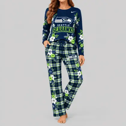 Seattle Seahawks | NFL Floral Plaid Pajama Set