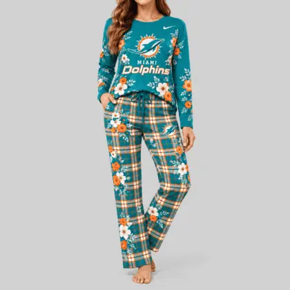 Miami Dolphins | NFL Floral Plaid Pajama Set