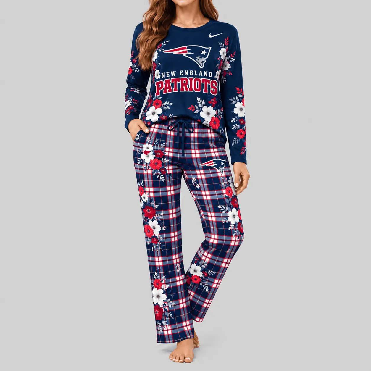 New England Patriots | NFL Floral Plaid Pajama Set