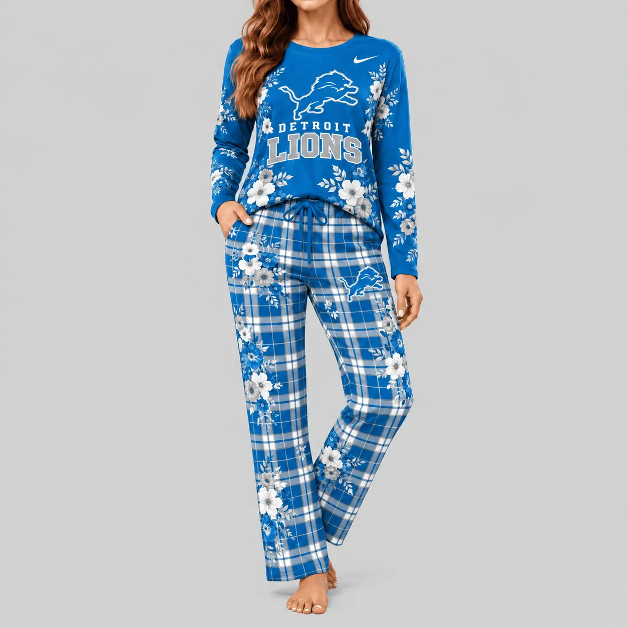 Detroit Lions | NFL Floral Plaid Pajama Set