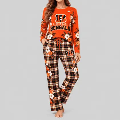 Cincinnati Bengals | NFL Floral Plaid Pajama Set