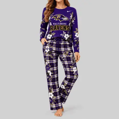 Baltimore Ravens | NFL Floral Plaid Pajama Set