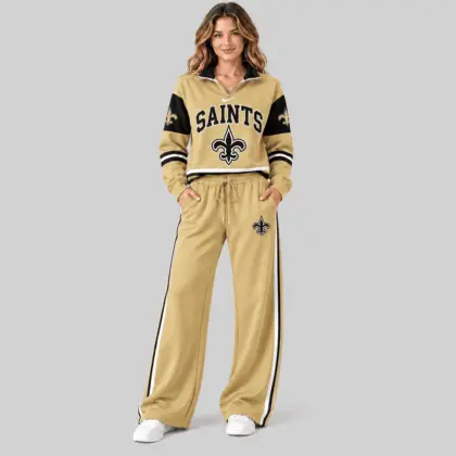 New Orleans Saints | NFL Quarter Zip Wide Leg Pants Set