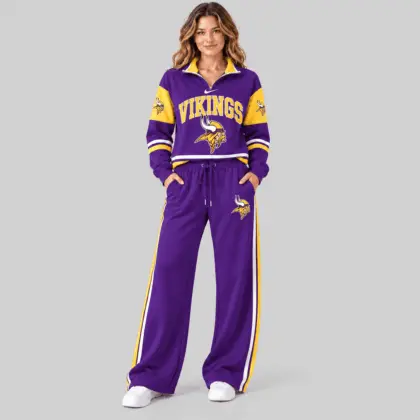 Minnesota Vikings | NFL Quarter Zip Wide Leg Pants Set
