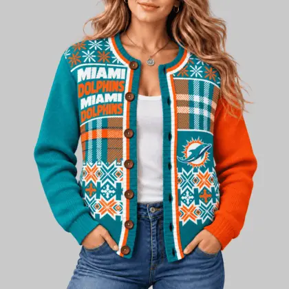 Miami Dolphins | NFL Fair Isle Plaid Knit Cardigan