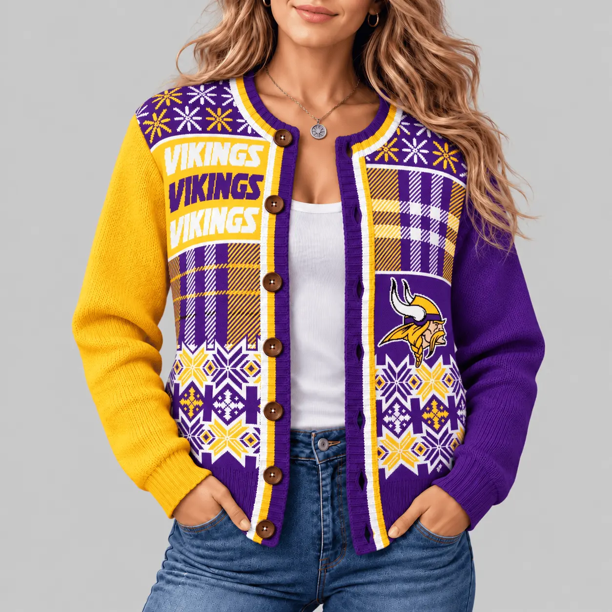 Minnesota Vikings | NFL Fair Isle Plaid Knit Cardigan