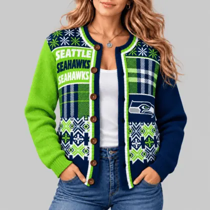 Seattle Seahawks | NFL Fair Isle Plaid Knit Cardigan