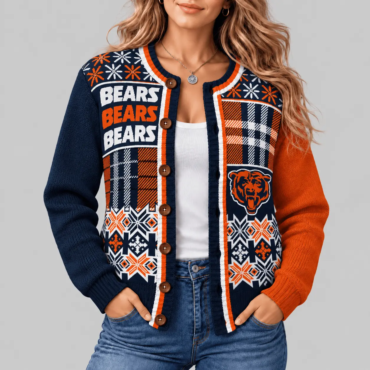 Chicago Bears | NFL Fair Isle Plaid Knit Cardigan