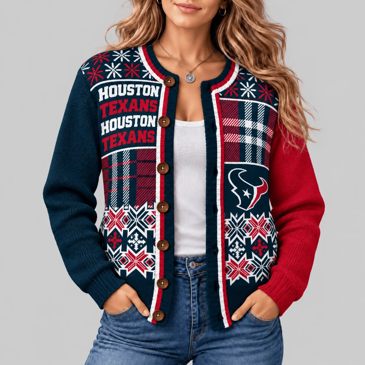 Houston Texans | NFL Fair Isle Plaid Knit Cardigan