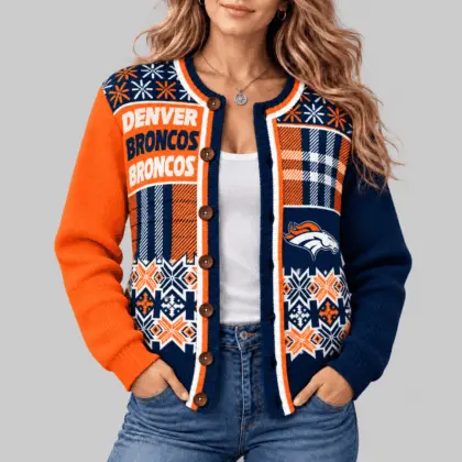 Denver Broncos | NFL Fair Isle Plaid Knit Cardigan
