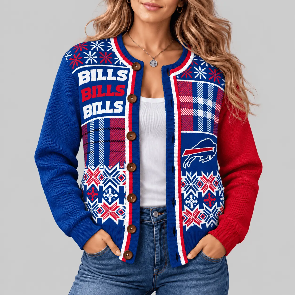 Buffalo Bills | NFL Fair Isle Plaid Knit Cardigan