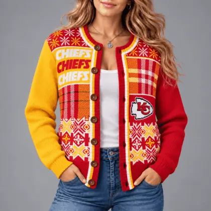 Kansas City Chiefs | NFL Fair Isle Plaid Knit Cardigan