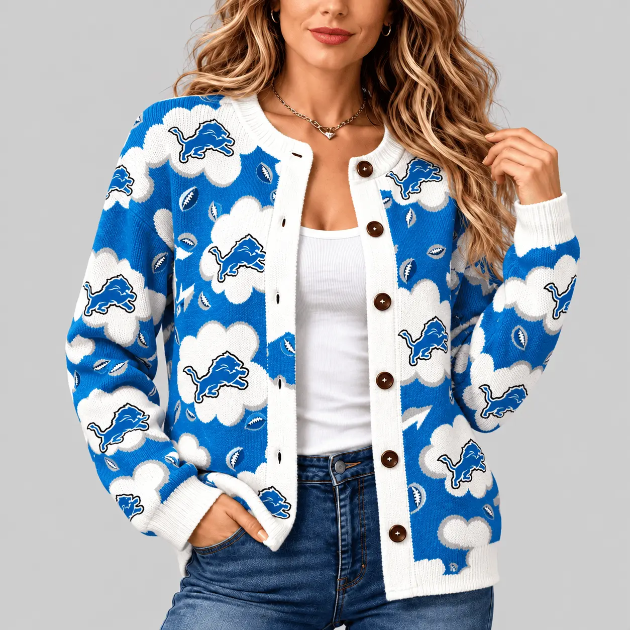 Detroit Lions | NFL Kiss Pattern Knit Cardigan