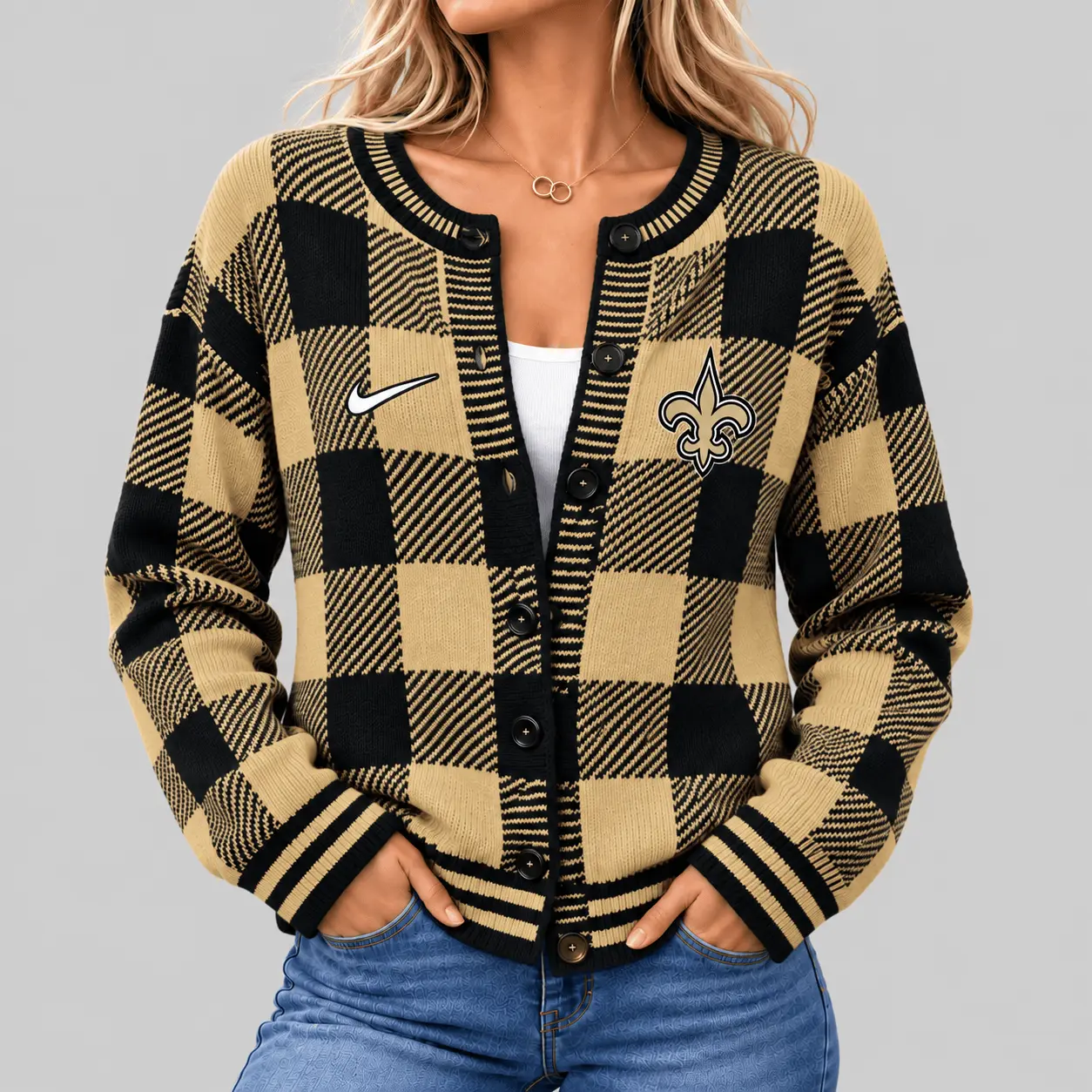 New Orleans Saints | NFL Buffalo Check Knit Cardigan