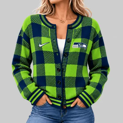 Seattle Seahawks | NFL Buffalo Check Knit Cardigan