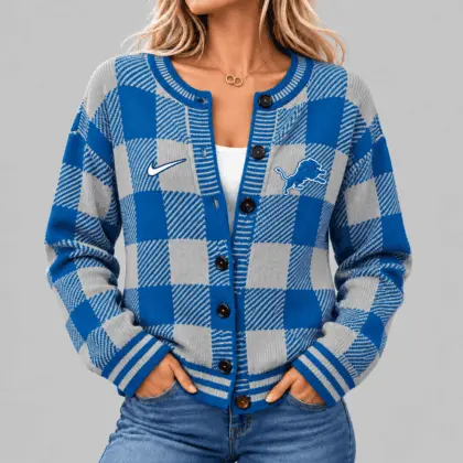 Detroit Lions | NFL Buffalo Check Knit Cardigan
