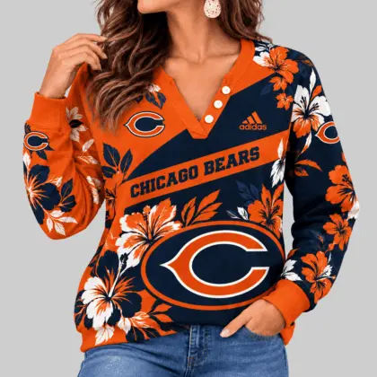 Chicago Bears | NFL Tropical Floral Henley Long Sleeve Top
