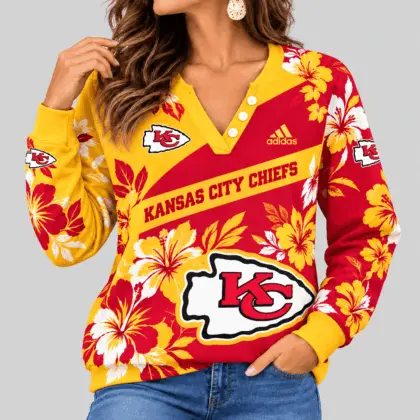 Kansas City Chiefs | NFL Tropical Floral Henley Long Sleeve Top