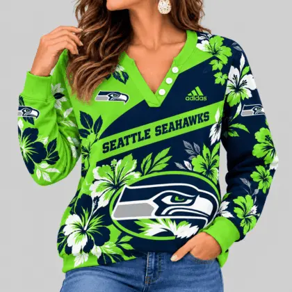 Seattle Seahawks | NFL Tropical Floral Henley Long Sleeve Top