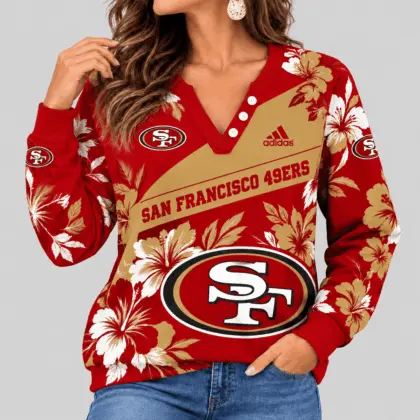 San Francisco 49ers | NFL Tropical Floral Henley Long Sleeve Top