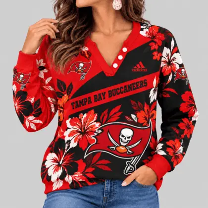 Tampa Bay Buccaneers | NFL Tropical Floral Henley Long Sleeve Top