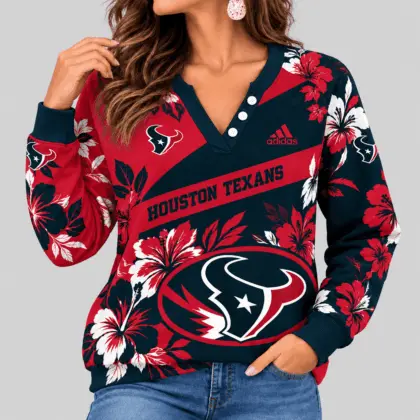 Houston Texans | NFL Tropical Floral Henley Long Sleeve Top
