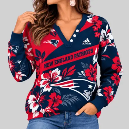 New England Patriots | NFL Tropical Floral Henley Long Sleeve Top