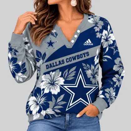 Dallas Cowboys | NFL Tropical Floral Henley Long Sleeve Top