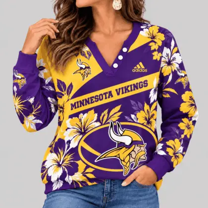 Minnesota Vikings | NFL Tropical Floral Henley Long Sleeve Top
