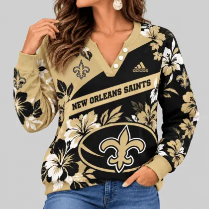 New Orleans Saints | NFL Tropical Floral Henley Long Sleeve Top