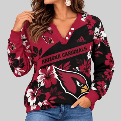 Arizona Cardinals | NFL Tropical Floral Henley Long Sleeve Top