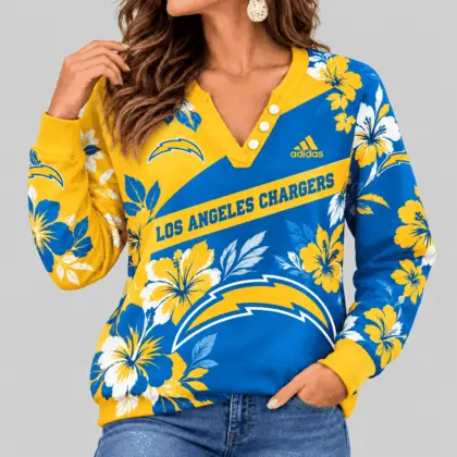 Los Angeles Chargers | NFL Tropical Floral Henley Long Sleeve Top