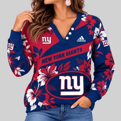New York Giants | NFL Tropical Floral Henley Long Sleeve Top
