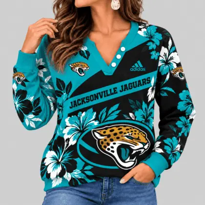 Jacksonville Jaguars | NFL Tropical Floral Henley Long Sleeve Top