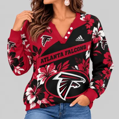 Atlanta Falcons | NFL Tropical Floral Henley Long Sleeve Top
