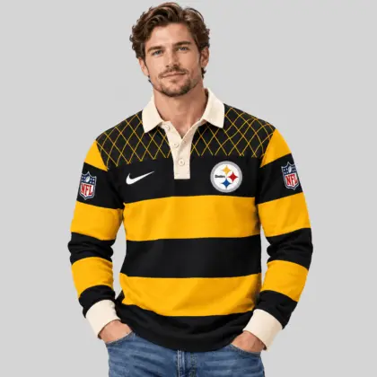 Pittsburgh Steelers | NFL Striped Rugby Polo Sweatshirt
