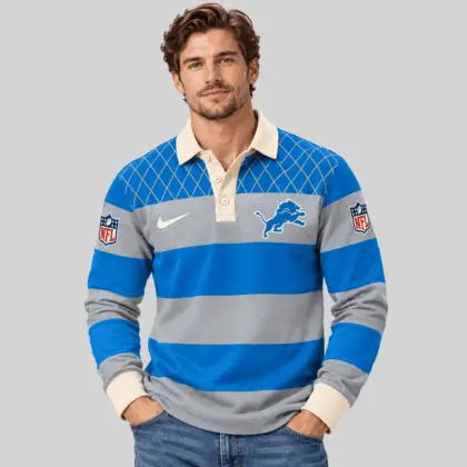 Detroit Lions | NFL Striped Rugby Polo Sweatshirt