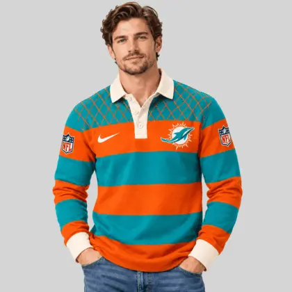 Miami Dolphins | NFL Striped Rugby Polo Sweatshirt