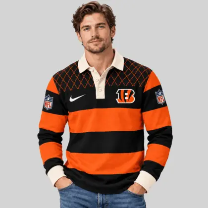 Cincinnati Bengals | NFL Striped Rugby Polo Sweatshirt