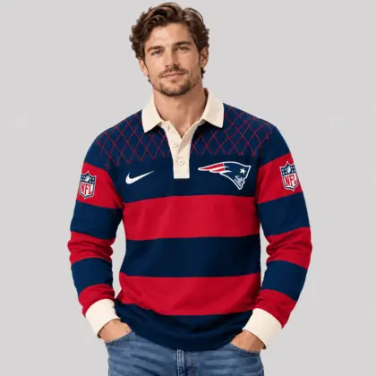 New England Patriots | NFL Striped Rugby Polo Sweatshirt