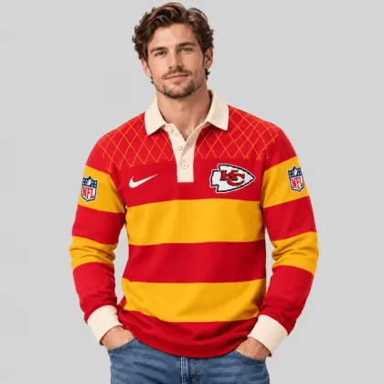 Kansas City Chiefs | NFL Striped Rugby Polo Sweatshirt