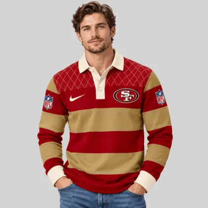 San Francisco 49ers | NFL Striped Rugby Polo Sweatshirt