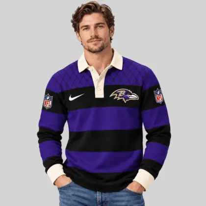 Baltimore Ravens | NFL Striped Rugby Polo Sweatshirt