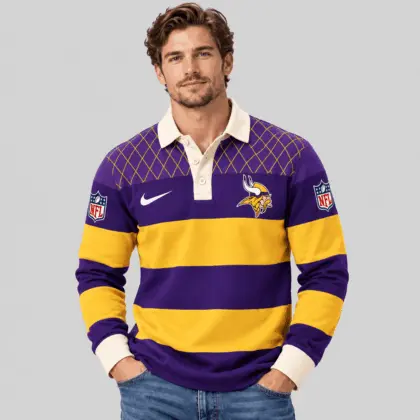 Minnesota Vikings | NFL Striped Rugby Polo Sweatshirt