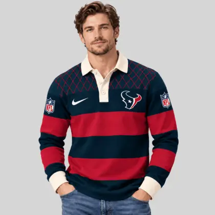 Houston Texans | NFL Striped Rugby Polo Sweatshirt