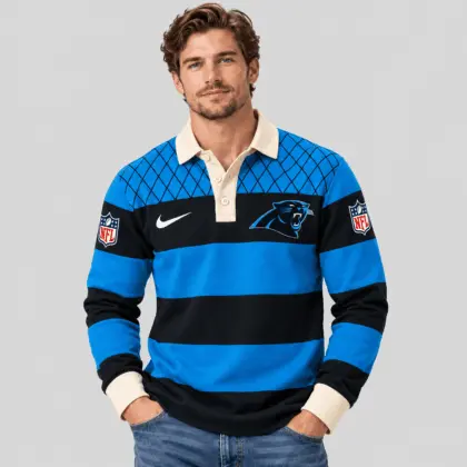 Carolina Panthers | NFL Striped Rugby Polo Sweatshirt