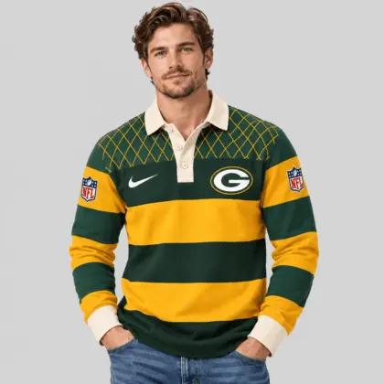 Green Bay Packers | NFL Striped Rugby Polo Sweatshirt