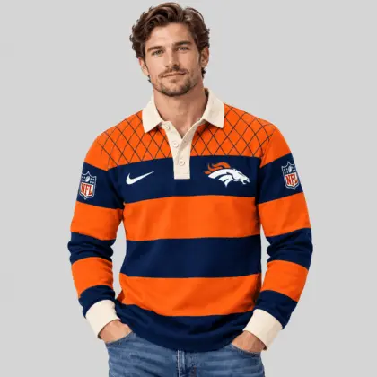 Denver Broncos | NFL Striped Rugby Polo Sweatshirt