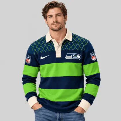Seattle Seahawks | NFL Striped Rugby Polo Sweatshirt