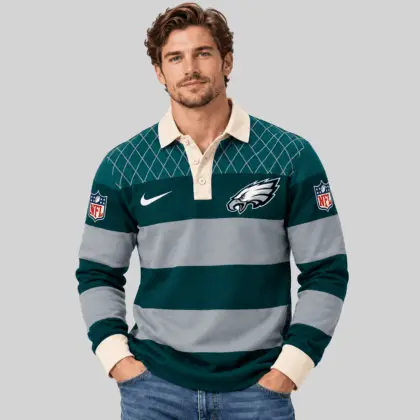 Philadelphia Eagles | NFL Striped Rugby Polo Sweatshirt